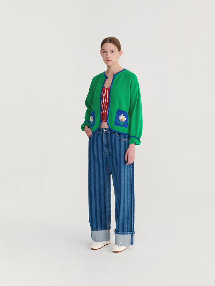Feine Baumwollstrickjacke Pixel Daisy