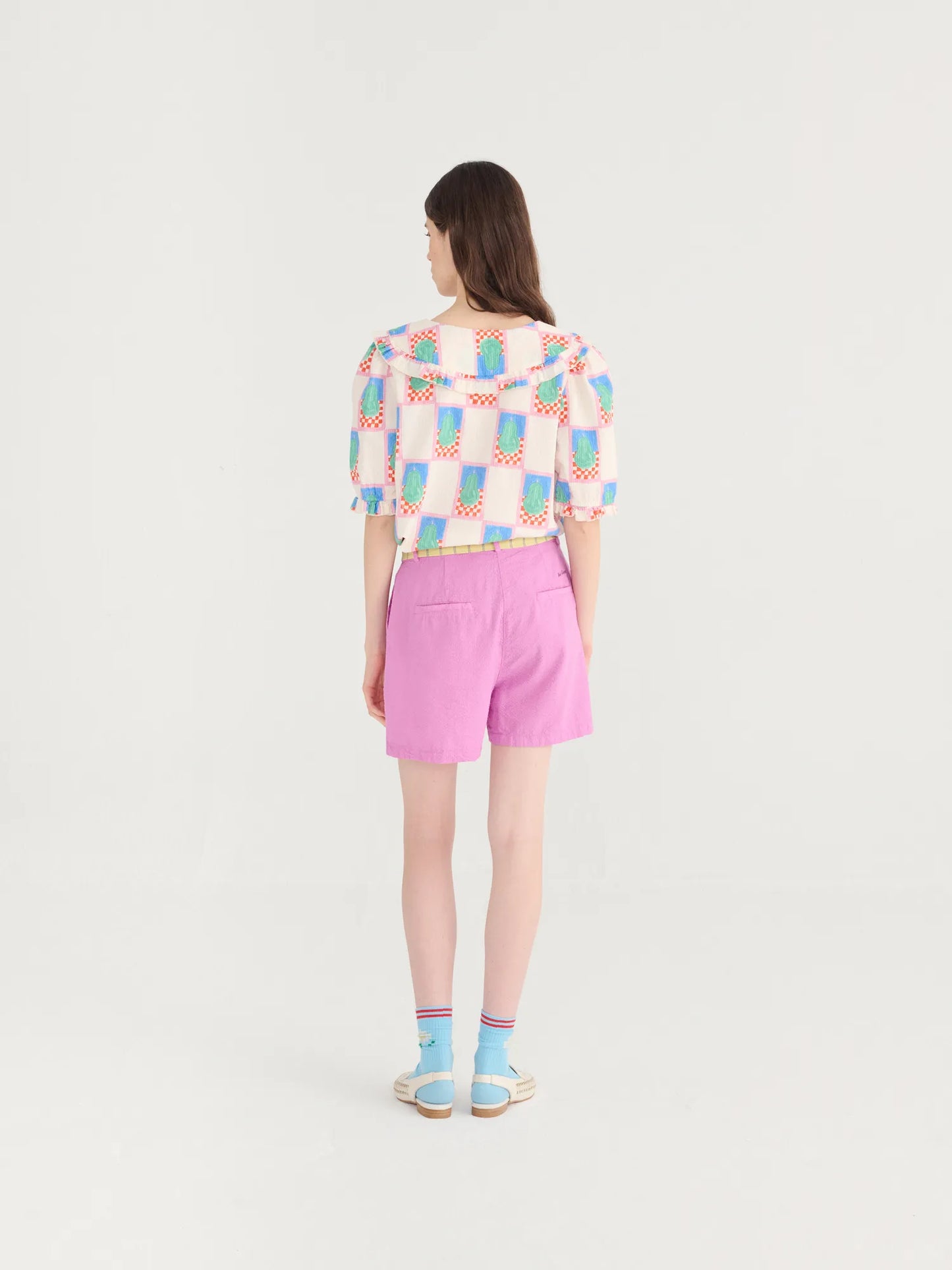 Pleated seersuker shorts