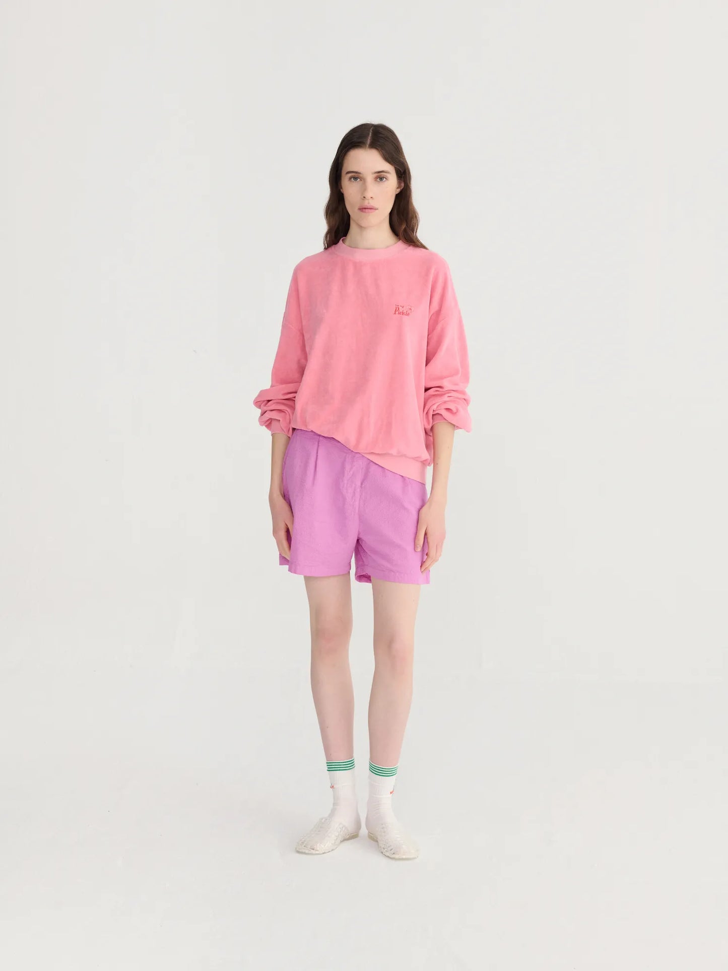 Pleated seersuker shorts