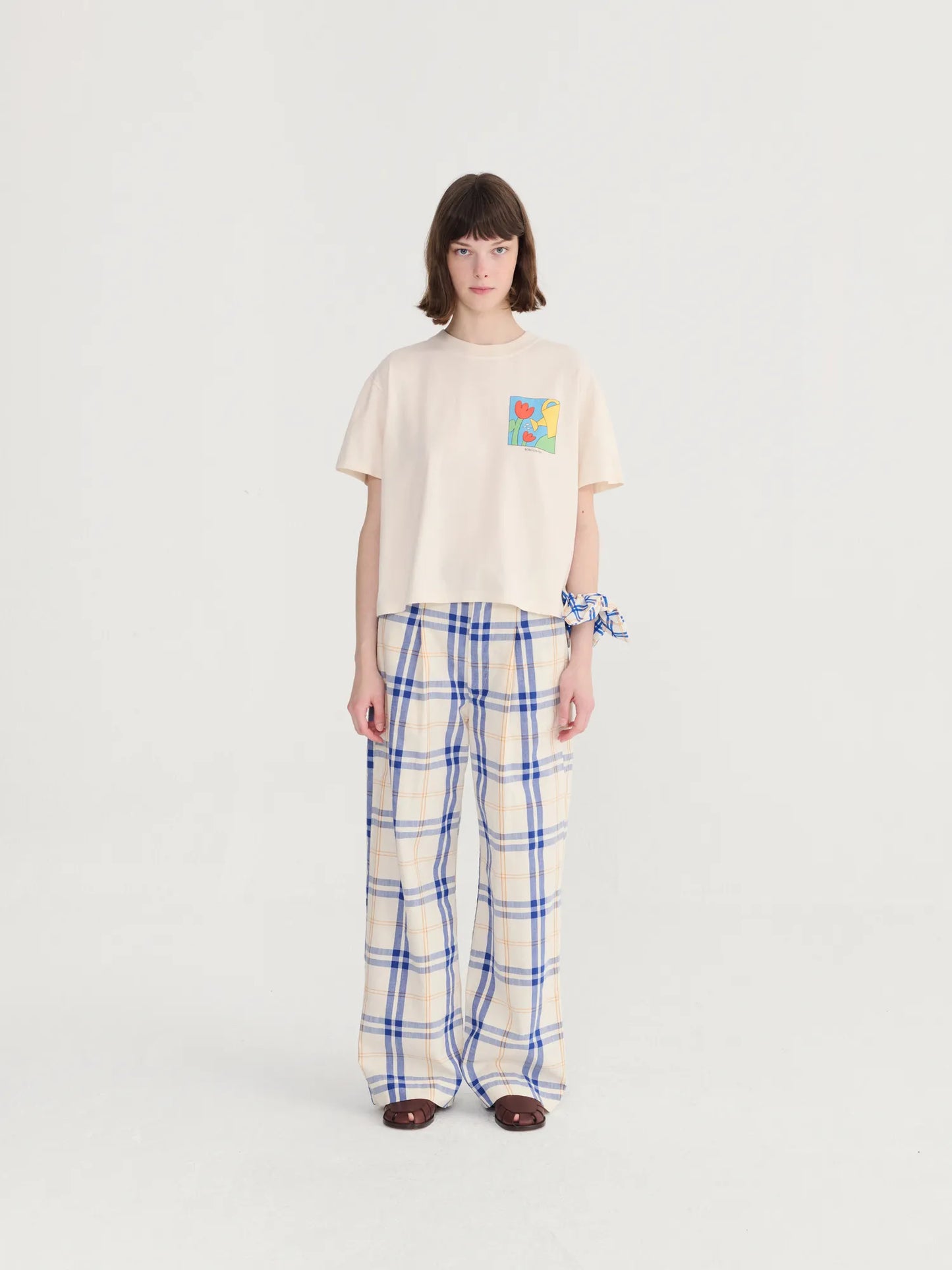 Fun Tartan twill wide leg pants
