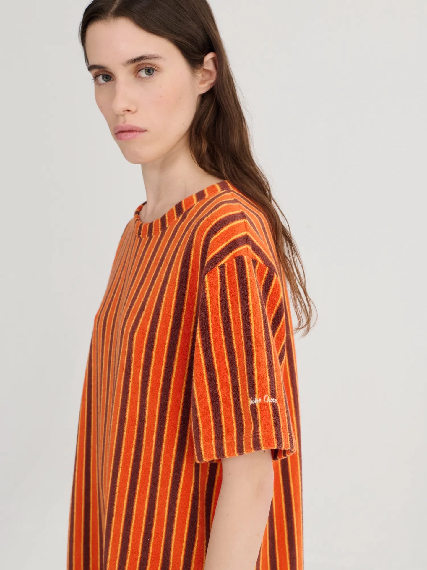 Robe courte en tissu éponge à rayures
