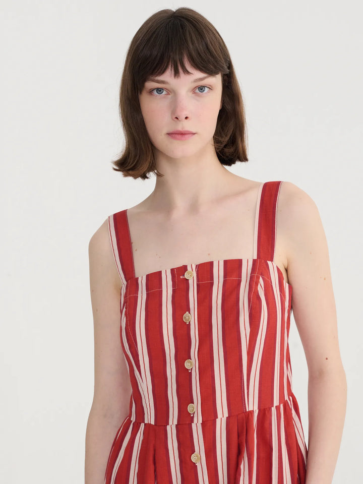 Striped evasé strap dress