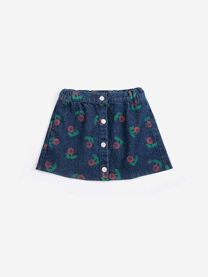 Stamp Bloom all over denim skirt