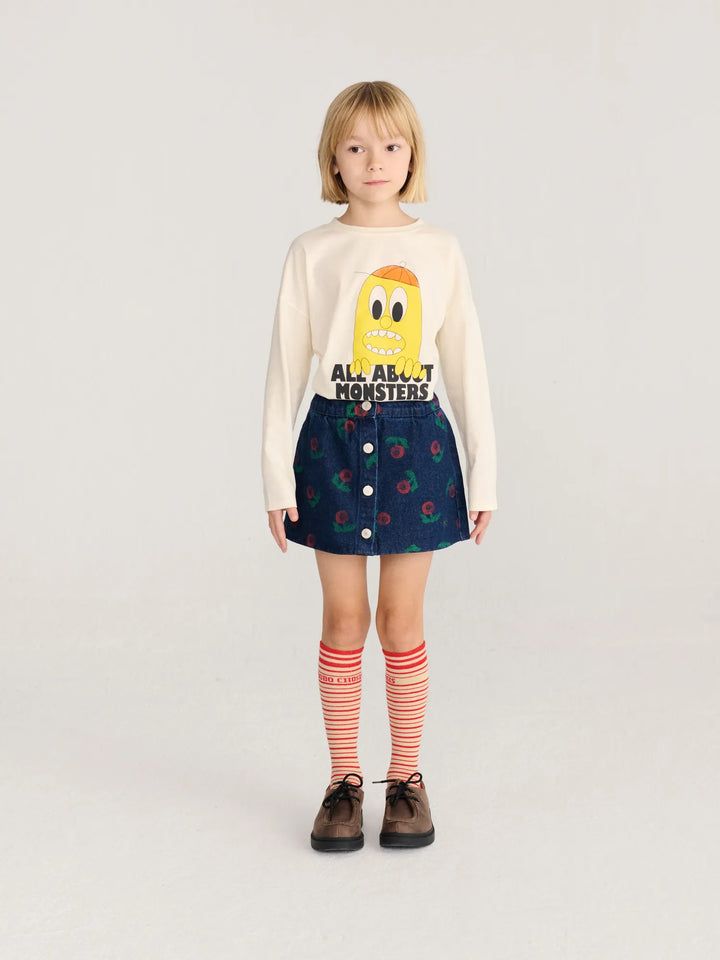 Stamp Bloom all over denim skirt