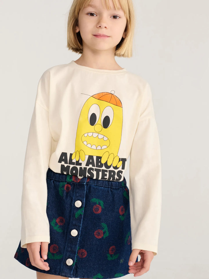 Stamp Bloom all over denim skirt