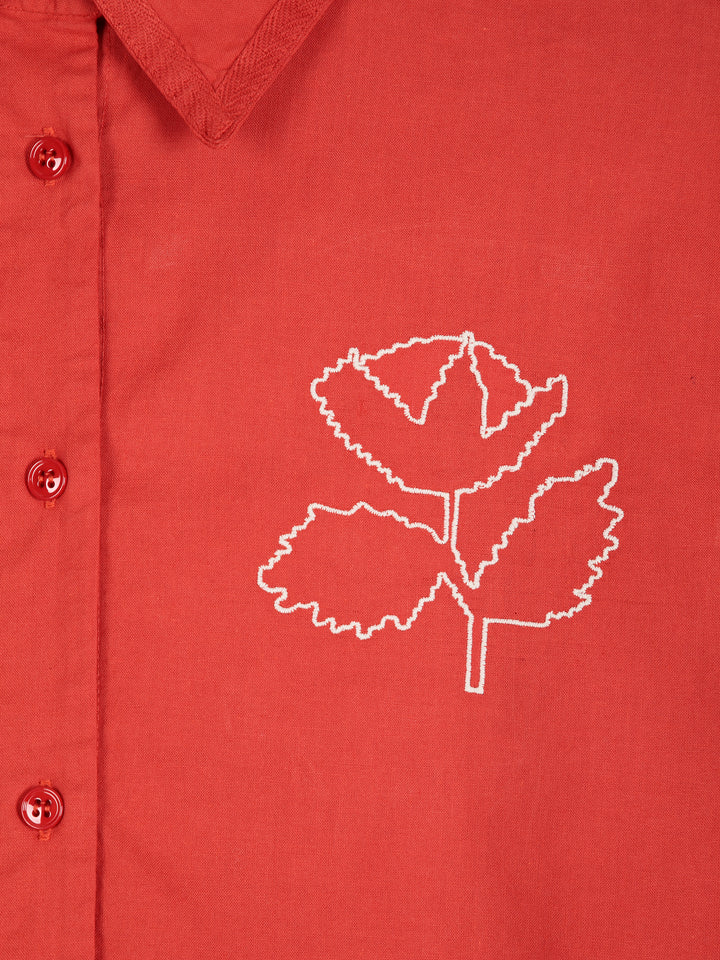 Vibrant Flower embroidery poplin shirt