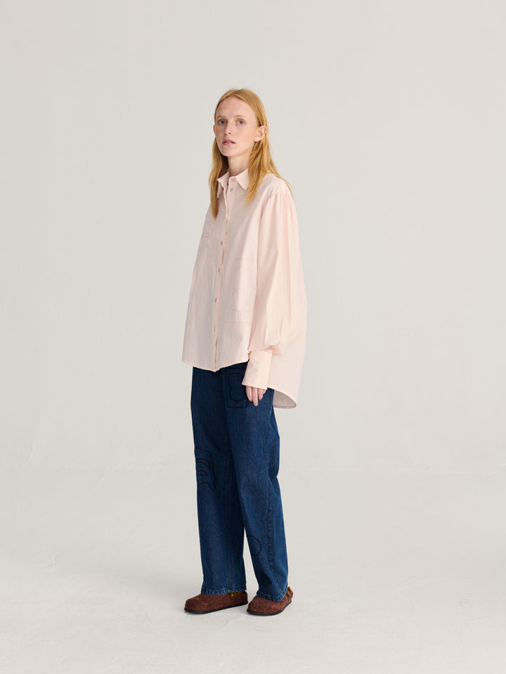 Plant Seal embroidery poplin shirt