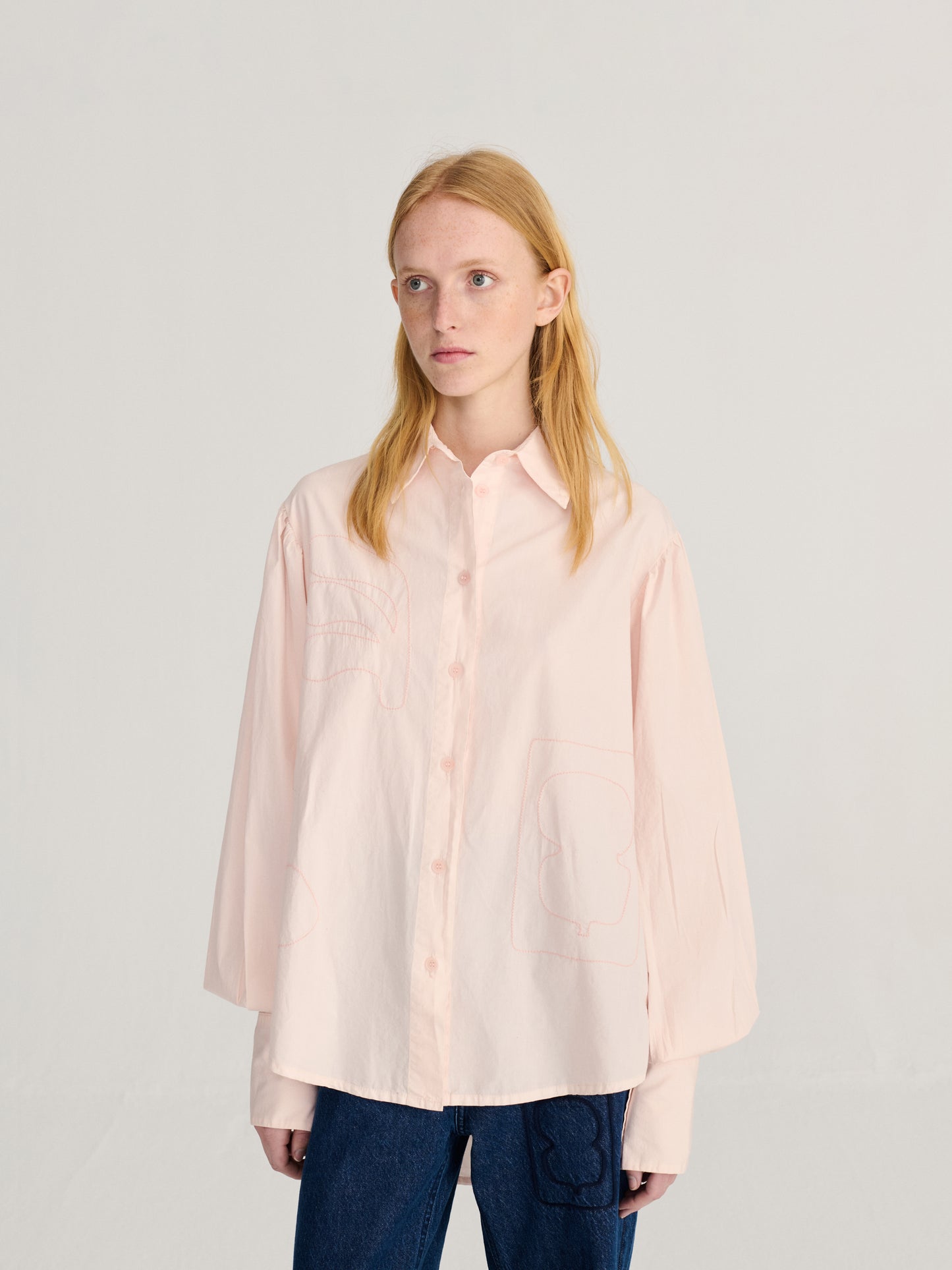 Plant Seal embroidery poplin shirt