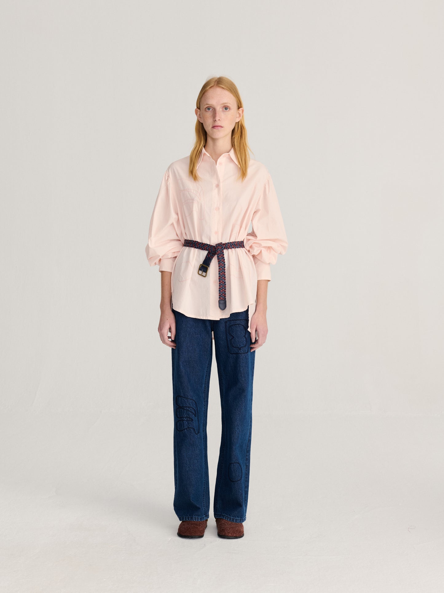 Plant Seal embroidery poplin shirt