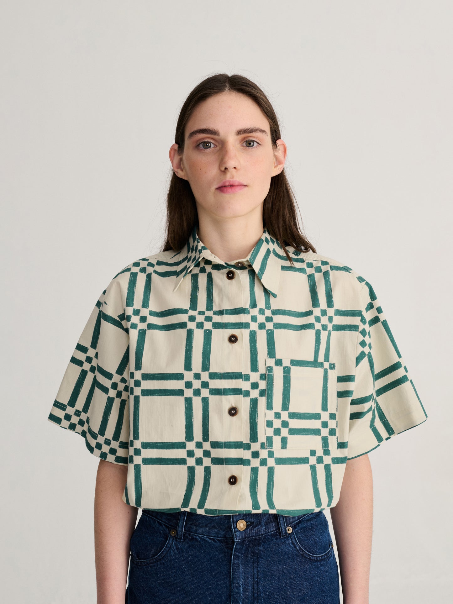 Squares all over poplin shirt