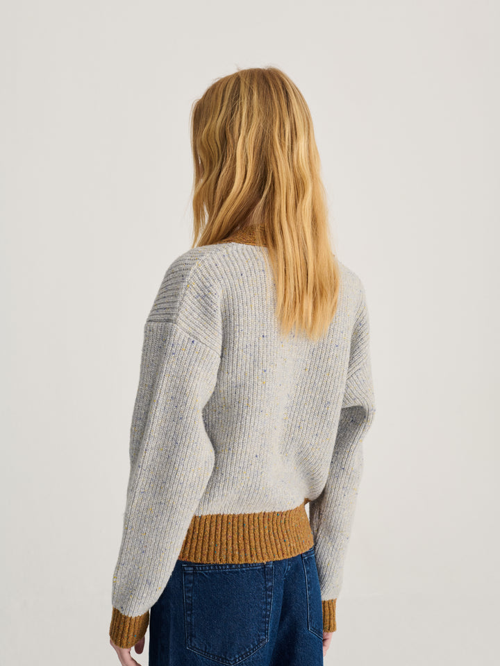 Color block wool blend V-cardigan