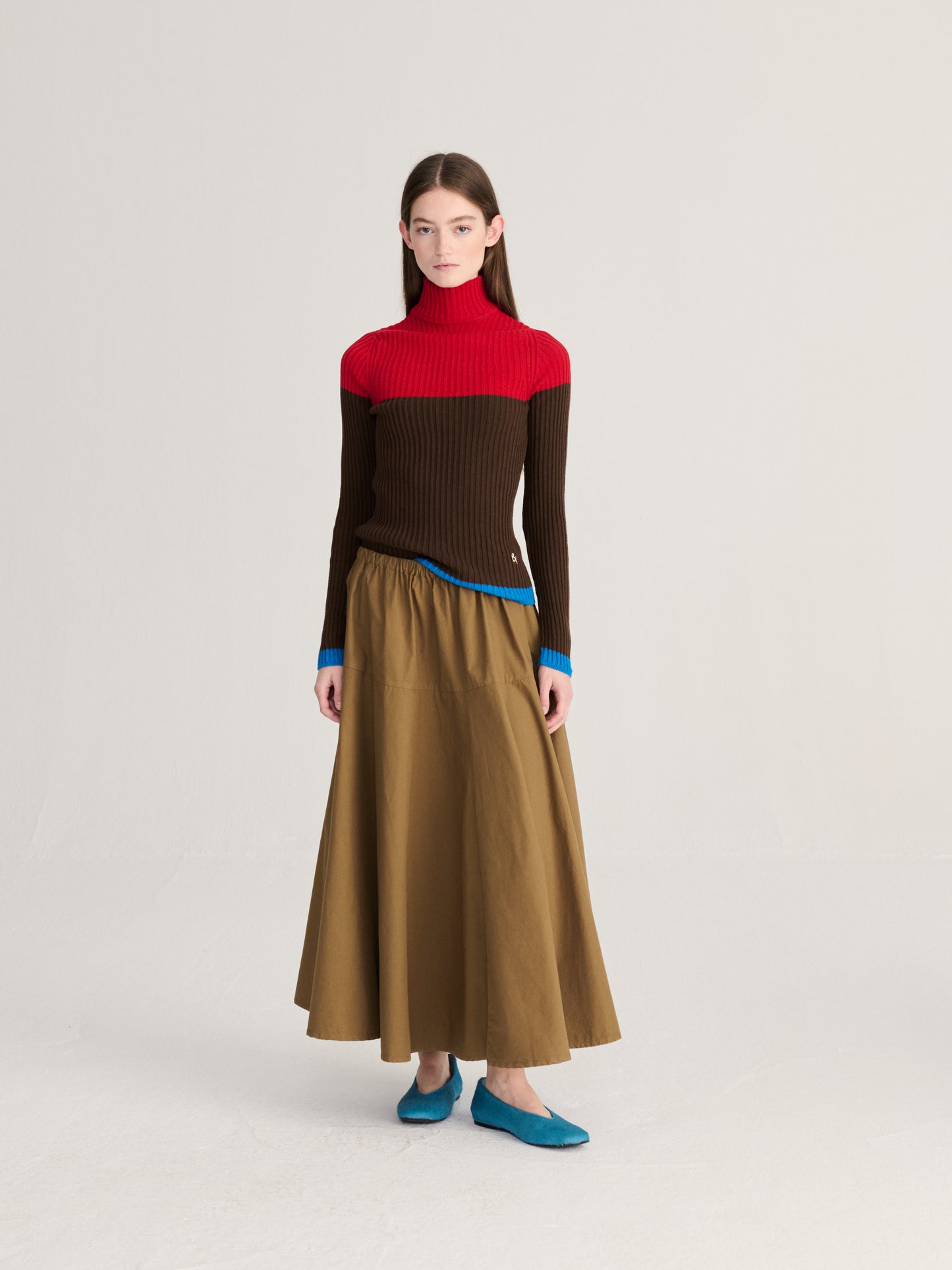 Turtleneck-Pullover aus Baumwolle Color Block