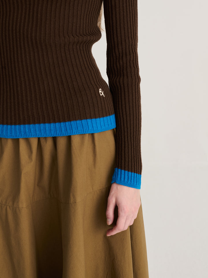 Color block cotton turtleneck jumper