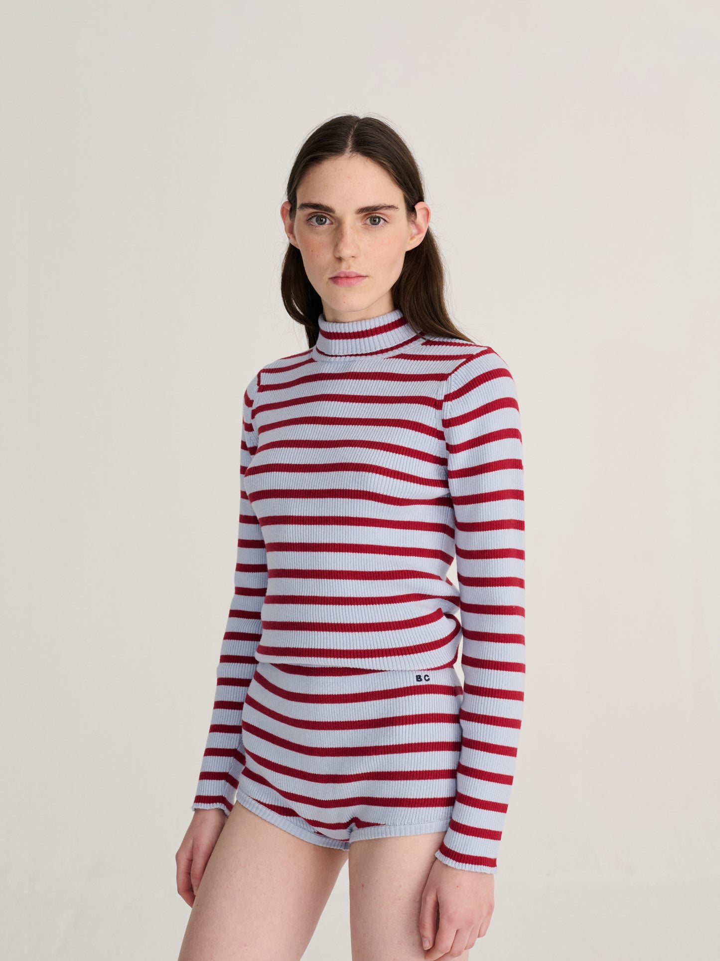 Striped turtleneck wool-cotton jumper