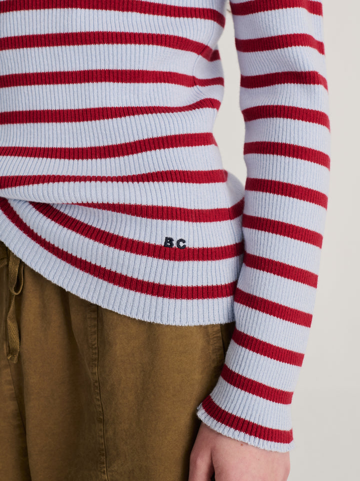Striped turtleneck wool-cotton jumper