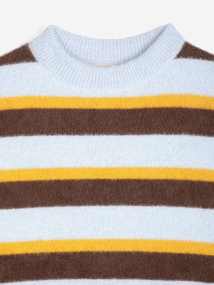 Striped hairy yarn wool blend jumper