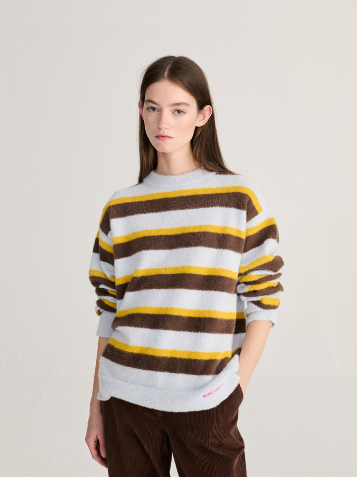 Striped hairy yarn wool blend jumper