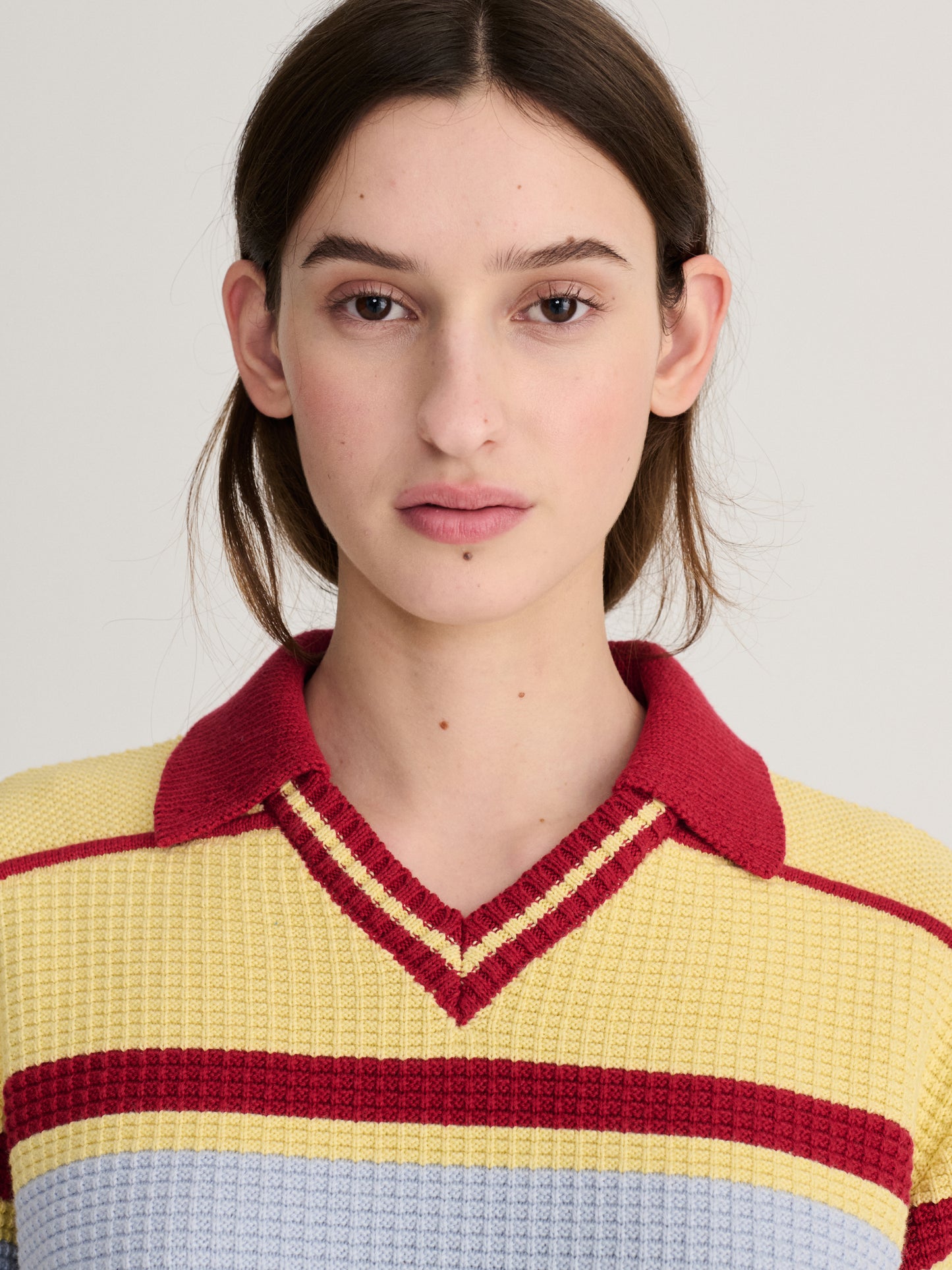 Pull polo structuré en laine et coton
