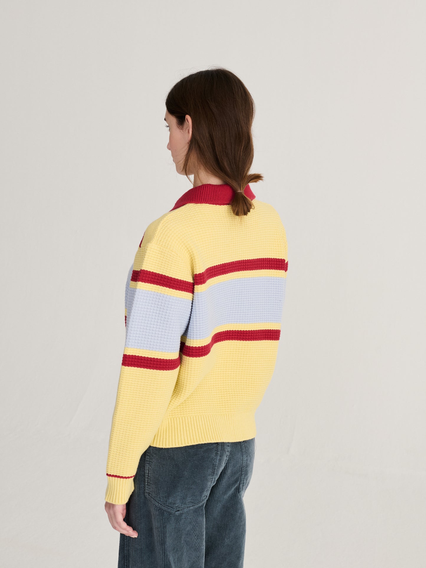 Pull polo structuré en laine et coton
