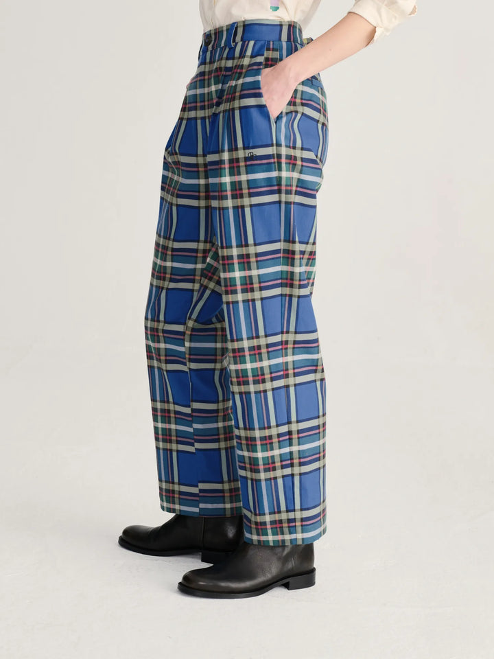 Tartan flannel pleated pants