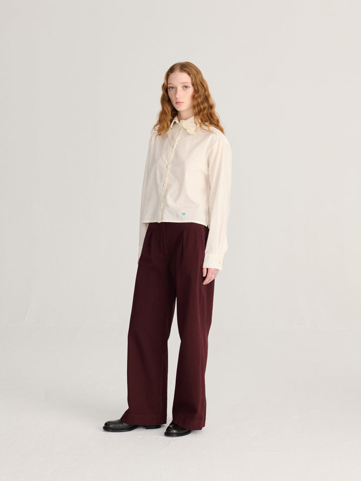 Pleated twill wide-leg pants