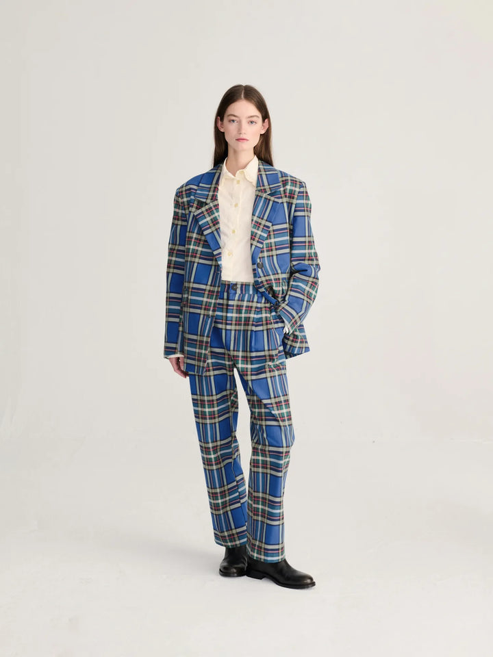 Tartan flannel cotton blazer