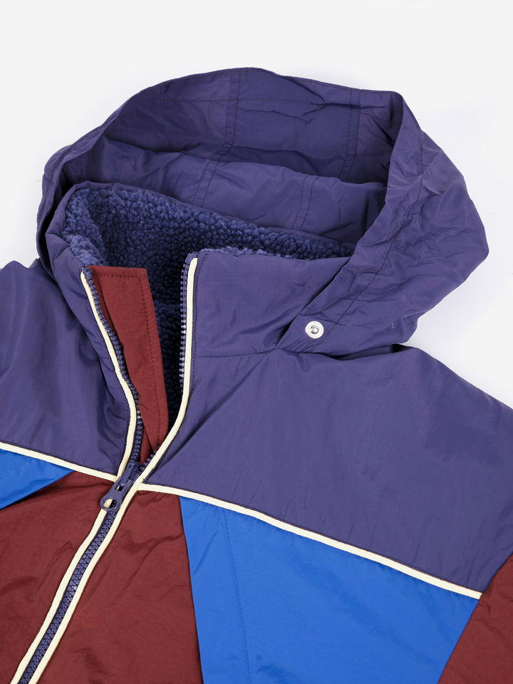 Color block nylon sherpa puffer