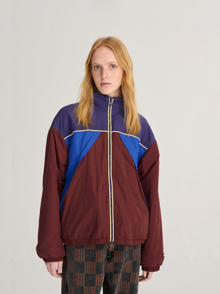 Color block nylon sherpa puffer