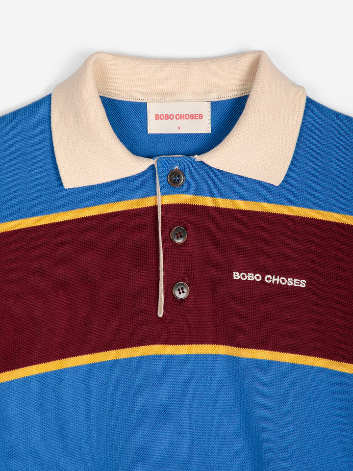Striped cotton polo jumper