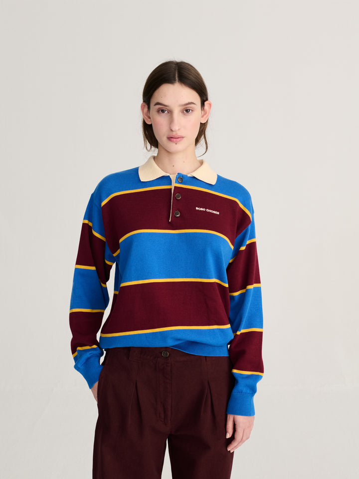 Striped cotton polo jumper