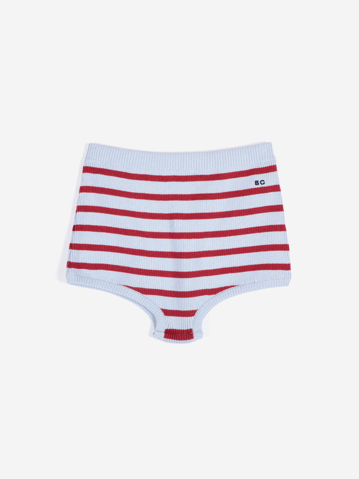 Striped knitted wool-cotton minishort