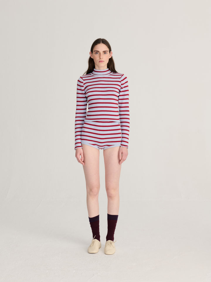 Striped knitted wool-cotton minishort