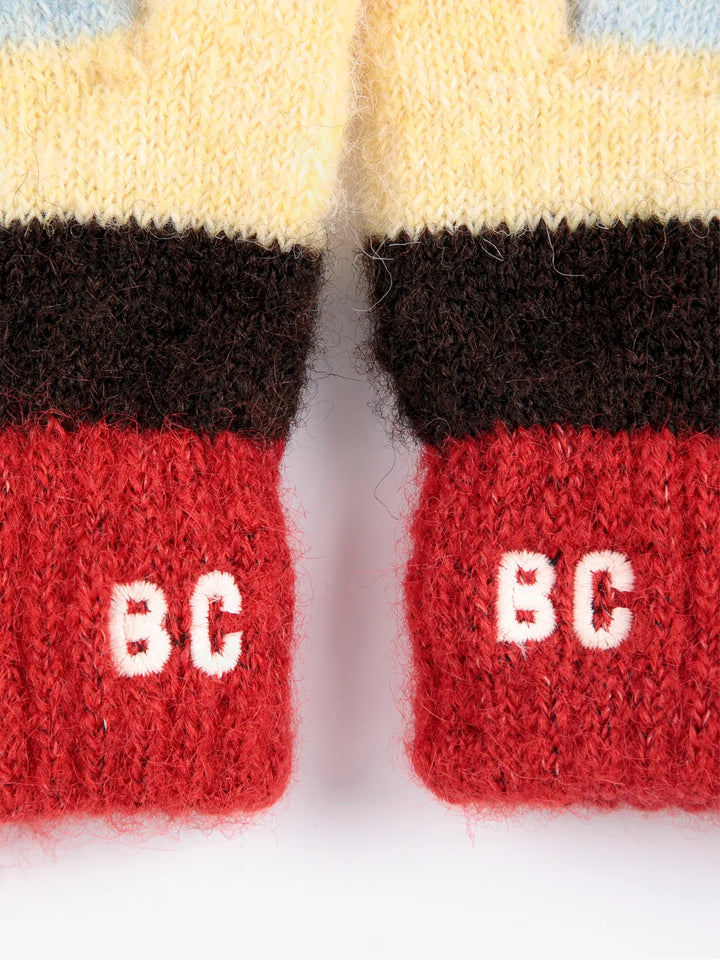 Striped knitted mittens