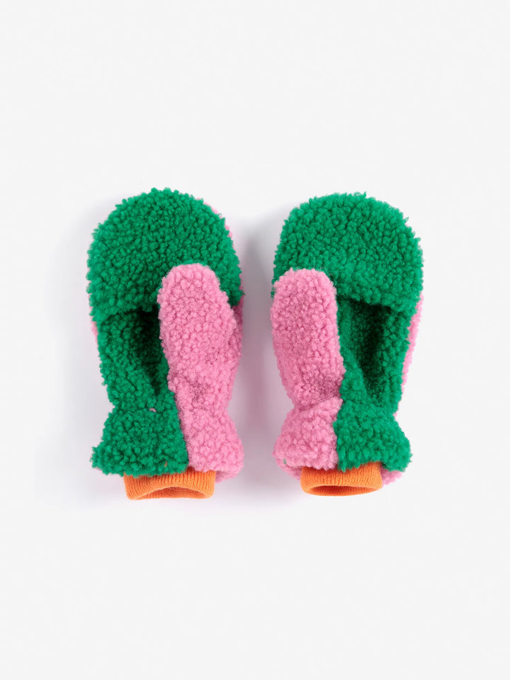 Color Block sheepskin mittens