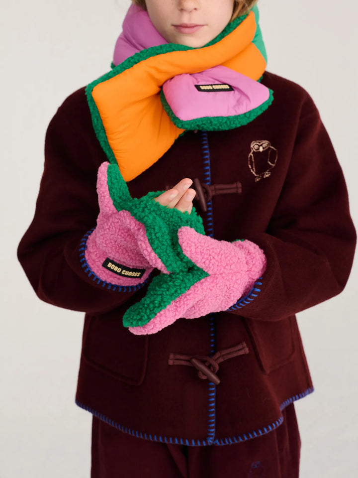 Color Block sheepskin mittens