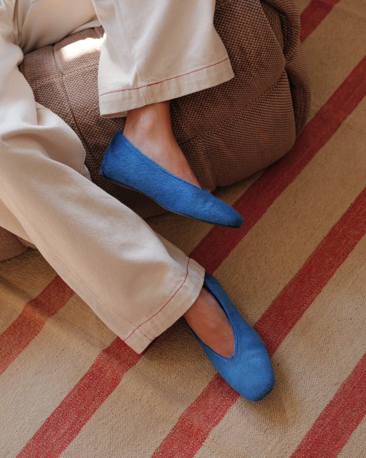 Hairy leather ballet flat
