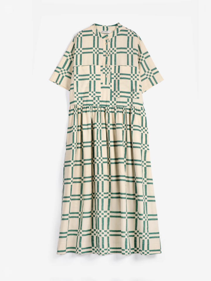 Squares all over poplin midi dress