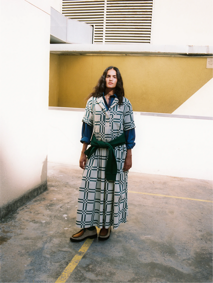 Squares all over poplin midi dress
