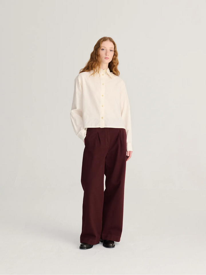 Pleated twill wide-leg pants