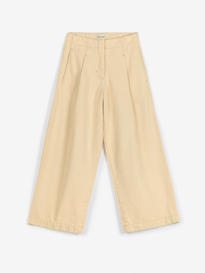 Light Yellow twill pleated barrel pants