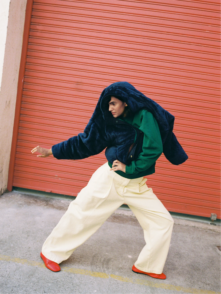 Light Yellow twill pleated barrel pants